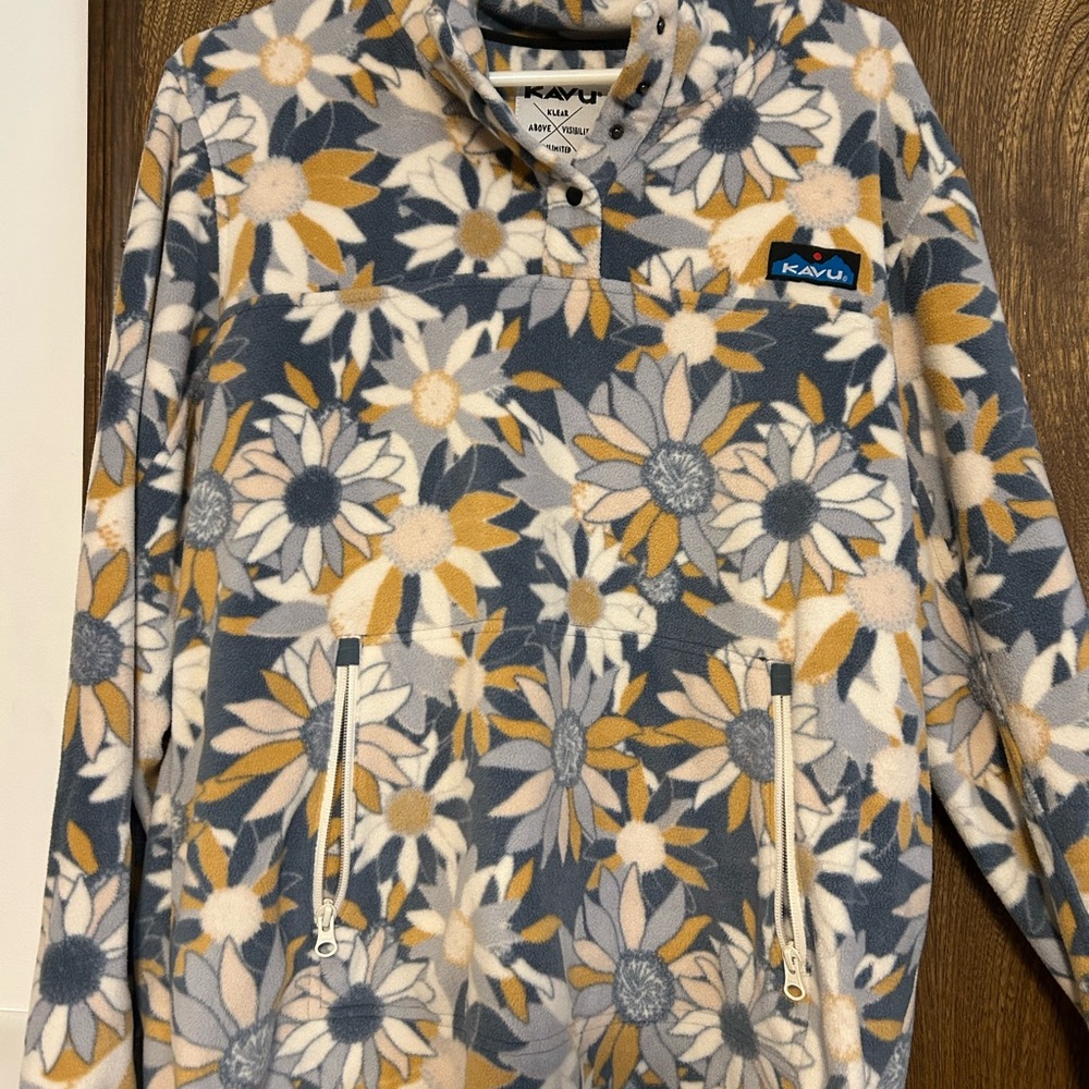 Kavu Floral Fleece Hoodie - Gray and Yellow